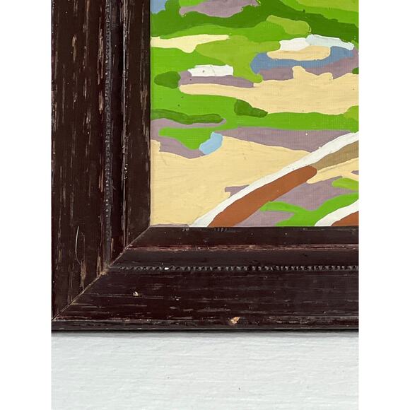 Vtg Paint By Number Cabin Lodge with Snowy Mountain View 18x14 Framed 50s PBN - Picture 4 of 7